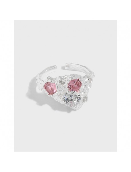 Modern Irregular Double CZ 925 Sterling Silver Adjustable Ring