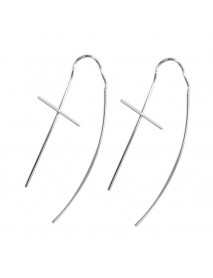 Fashion Line Cross 925 Sterling Silver Thread Dangling Earrings