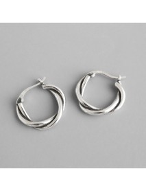 Vintage Twisted Cross Circle 925 Sterling Silver Hoop Earrings