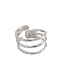 Fashion Triple Layers Hollow Wide 925 Sterling Silver Adjustable Ring
