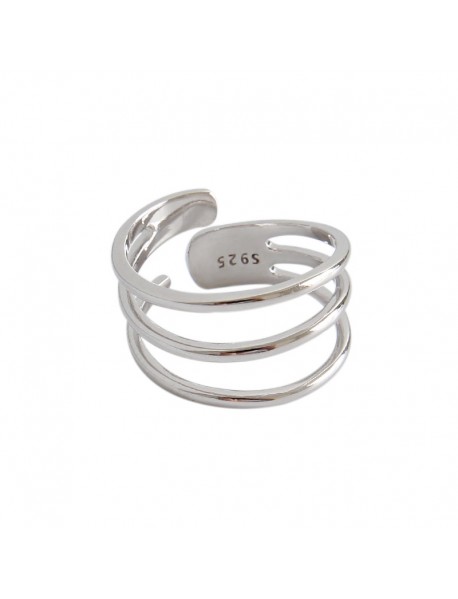 Fashion Triple Layers Hollow Wide 925 Sterling Silver Adjustable Ring
