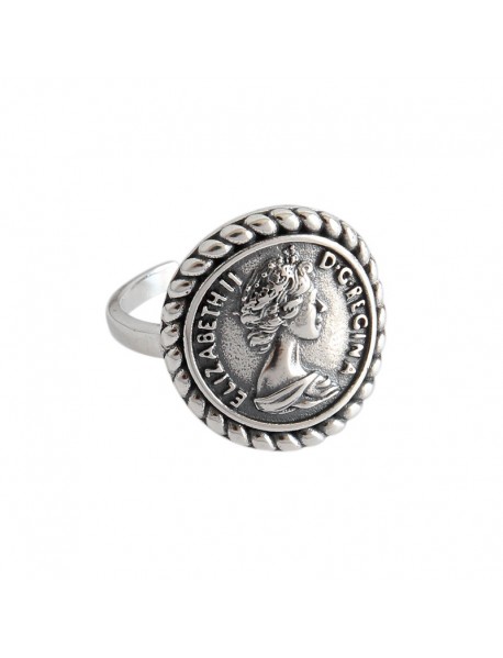 Vintage Elizabeth Portrait 925 Sterling Silver Adjustable Ring
