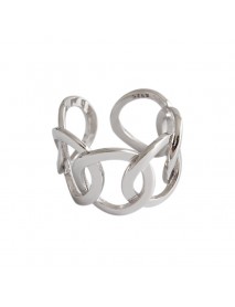 Simple Hollow Chain Wide New 925 Sterling Silver Adjustable Ring