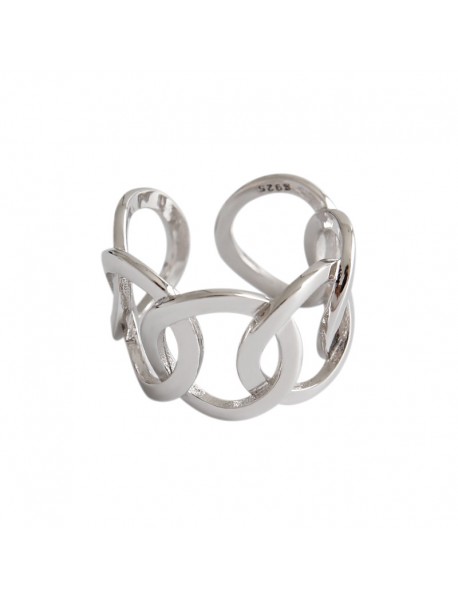 Simple Hollow Chain Wide New 925 Sterling Silver Adjustable Ring