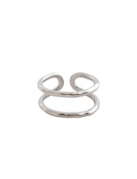 Simple Classic Double Layer Lines 925 Sterling Silver Adjustable Ring