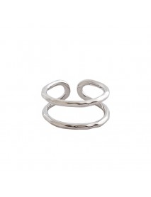 Simple Classic Double Layer Lines 925 Sterling Silver Adjustable Ring