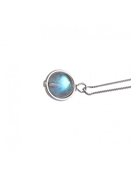 Women Round Natural Moonstone 925 Sterling Silver Necklace