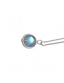 Women Round Natural Moonstone 925 Sterling Silver Necklace