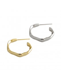 Simple Geometry Irregular Circle 925 Sterling Silver Hoop Earrings