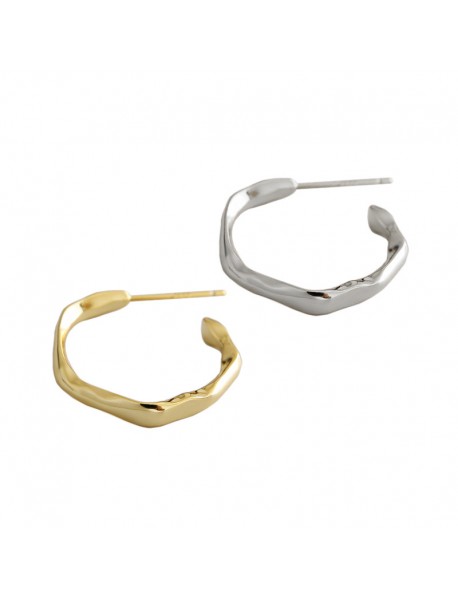 Simple Geometry Irregular Circle 925 Sterling Silver Hoop Earrings