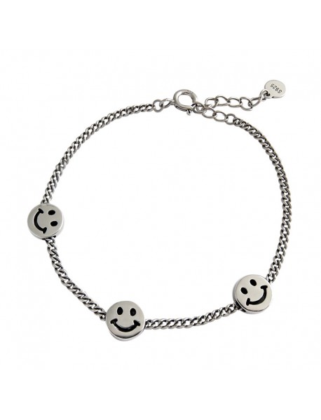 Students Three Smile Face Vintage 925 Sterling Silver Bracelet
