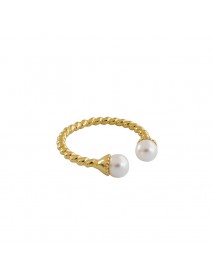 Holiday Twisted Two Shell Pearls 925 Sterling Silver Adjustable Ring