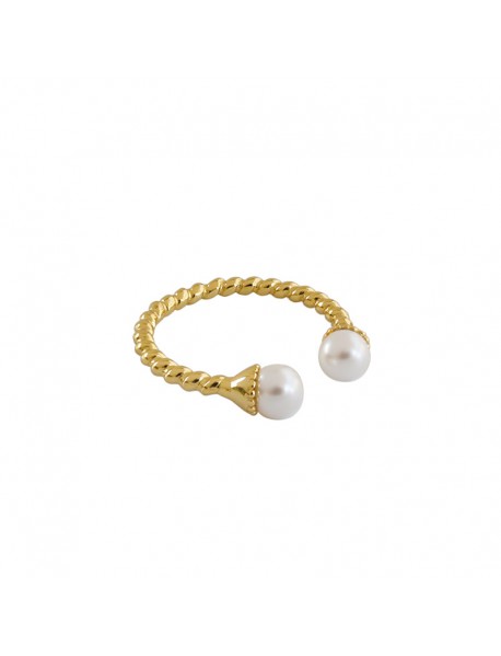 Holiday Twisted Two Shell Pearls 925 Sterling Silver Adjustable Ring