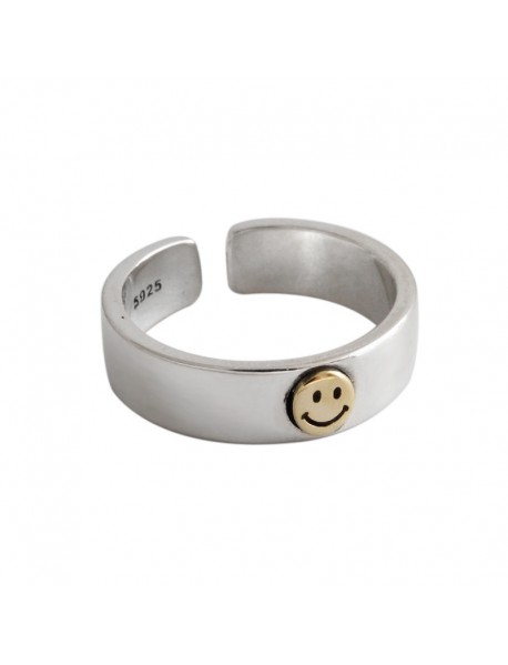 Vintage Casual Smile Face 925 Sterling Silver Adjustable Ring
