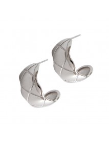 Casual Check Pattern C Shape 925 Sterling Silver Stud Earrings