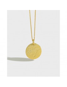 Simple Geometry Frosting Round Tag 925 Sterling Silver Necklace