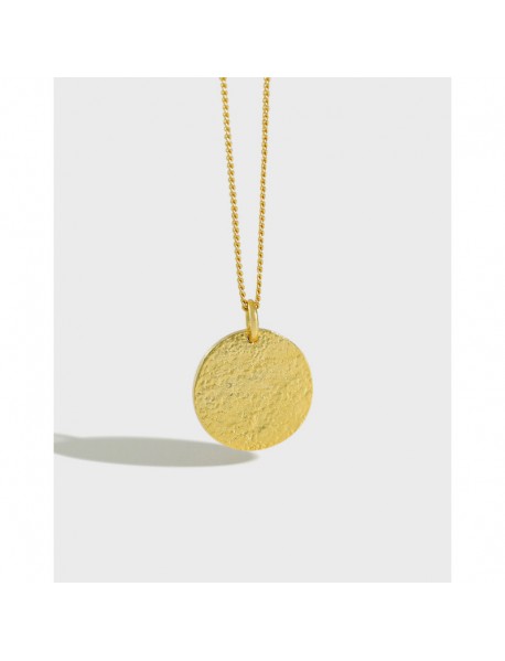 Simple Geometry Frosting Round Tag 925 Sterling Silver Necklace