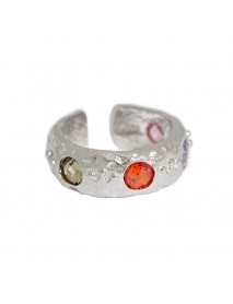 Fashion Colorful Round CZ 925 Sterling Silver Adjustable Ring