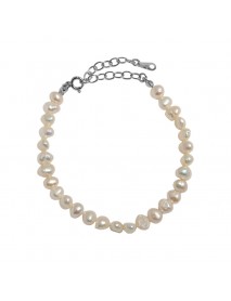 Women Irregular Natural Pearls 925 Sterling Silver Bracelet