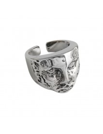 Vintage Abstract Portrait 925 Sterling Silver Adjustable Ring