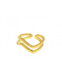 Simple Double Layer Wave 925 Sterling Silver Adjustable Ring