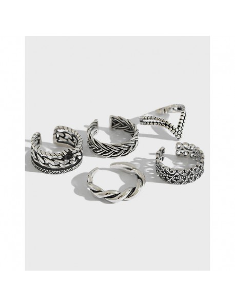 Vintage Twisted Flower V Shape 925 Sterling Silver Adjustable Ring