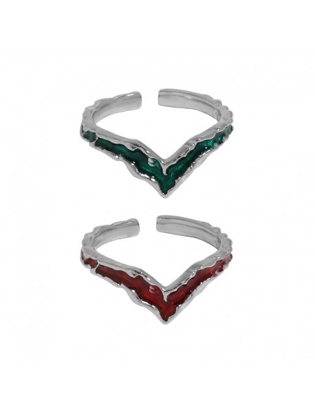 Fashion V Shape Epoxy 925 Sterling Silver Adjustable Ring