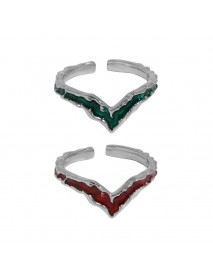 Fashion V Shape Epoxy 925 Sterling Silver Adjustable Ring