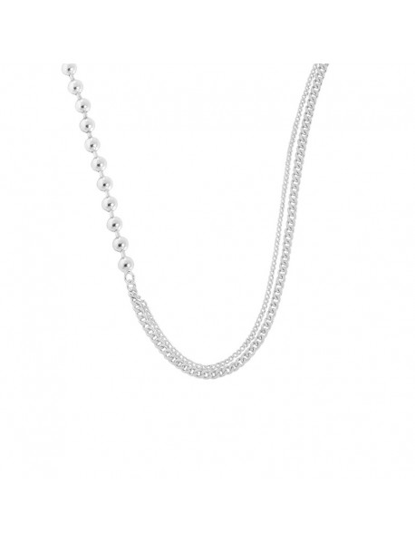 Fashion Asymmetry Beads Chain 925 Sterling Silver Necklace