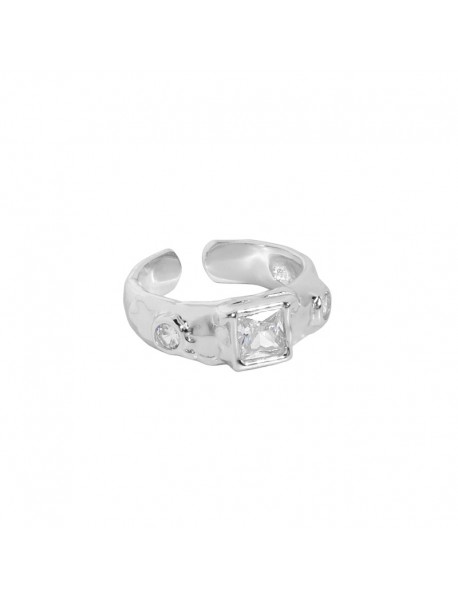 Simple Irregular Geometry Square CZ 925 Sterling Silver Adjustable Ring