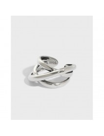 Fashion Triple Lines Cross  925 Sterling Silver Adjustable Ring