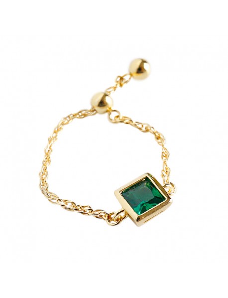Elegant Square CZ Chain 925 Sterling Silver Adjustable Ring
