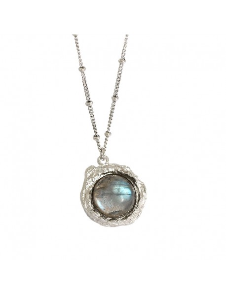 Gift Round Natural Anemousite White Crystal Irregular 925 Sterling Silver Necklace