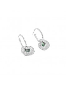 Fashion Green CZ Lotus Leaf 925 Sterling Silver Hoop Earrings