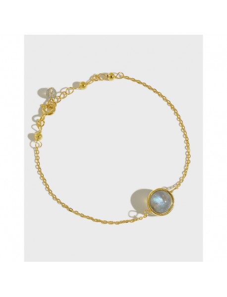 Girl Round Natural Moonstone Aquamarine 925 Sterling Silver Bracelet