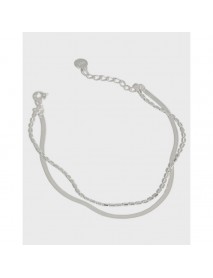 Casual Double Layer Beads Snake Chain 925 Sterling Silver Bracelet
