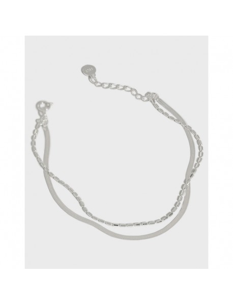 Casual Double Layer Beads Snake Chain 925 Sterling Silver Bracelet