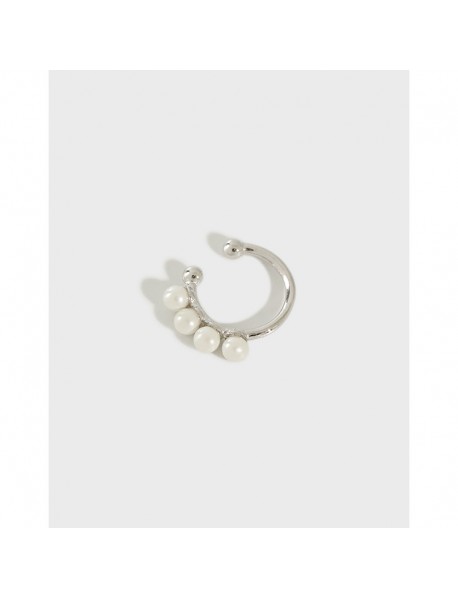 Classic Round Shell Pearl 925 Sterling Silver Non-Pierced Earring(Single)