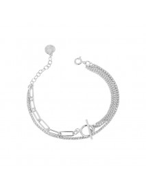 Asymmetry Double Layer Hollow Chain CZ OT 925 Sterling Silver Bracelet