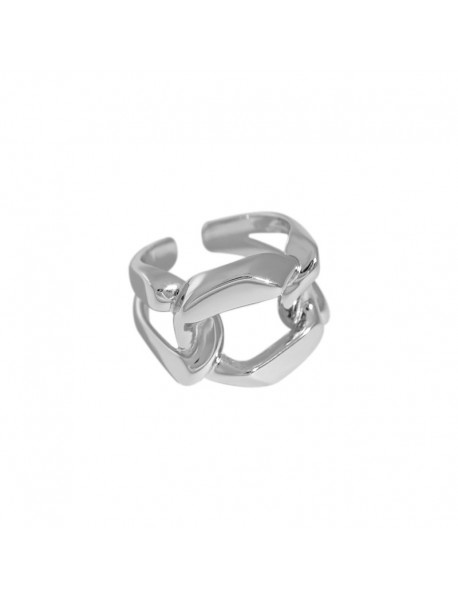 Hot Hollow Wide Chain 925 Sterling Silver Adjustable Ring