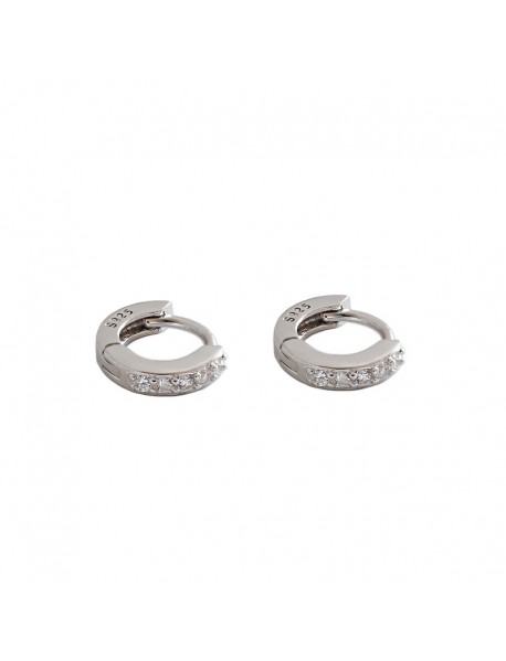 Simple Mini CZ Circle 925 Sterling Silver Huggie Hoop Earrings