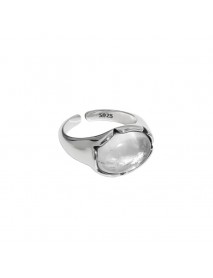 Vintage Oval Natural Crystal 925 Sterling Silver Adjustable Ring