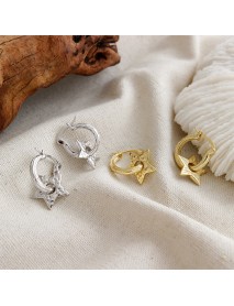 Classic Hollow Stars 925 Sterling Silver Hoop Earrings