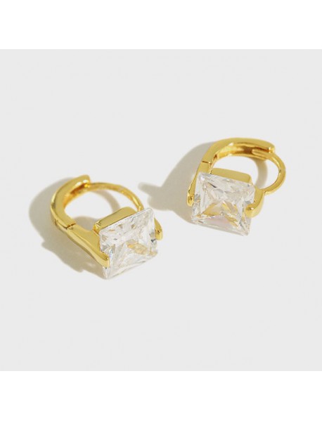 Office Geometry Radiant CZ 925 Sterling Silver Hoop Earrings