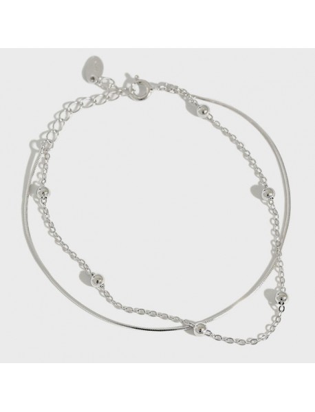 Girl Double Layer Beads Fashion 925 Sterling Silver Bracelet
