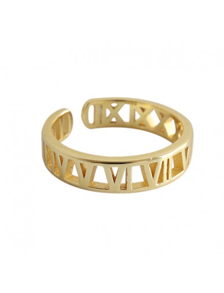Fashion Hollow Roman Numerals 925 Sterling Silver Adjustable Ring