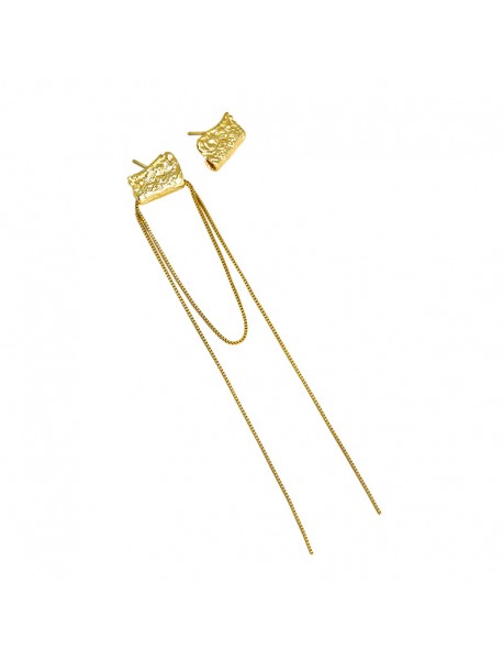 Asymmetry Geometry Block Tassels 925 Sterling Silver Dangling Earrings