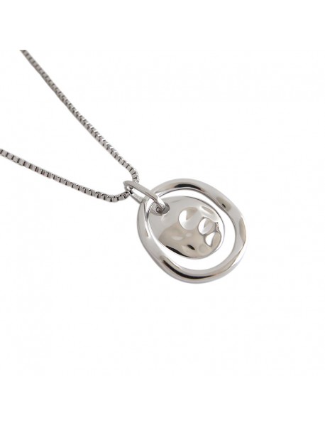 Lady Double Circle Round Tag Irregular 925 Sterling Silver Necklace