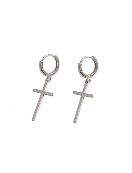 Minimalist Classic Cross 925 Sterling Silver Hoop Earrings