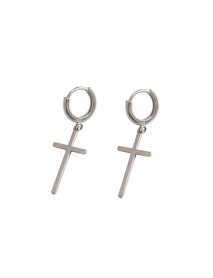 Minimalist Classic Cross 925 Sterling Silver Hoop Earrings